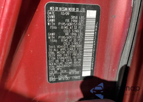 2010 Nissan Cube Base from USA, damaged, VIN JN8AZ2KR2AT152626